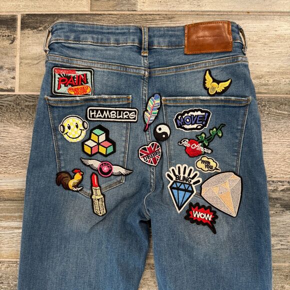 Zara Denim Jeans, Upcycled Sexy Patches, High Waisted, Flare Leg, Curvy Fit 36 - Picture 7 of 7
